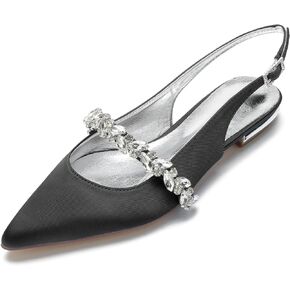 المرأة مغلقة اصبع القدم الزفاف الشقق Slingback حذاء بكعب للعروس الساتان كريستال أشار تو حفلة رسمية صندل مسطح