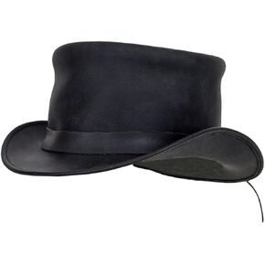 RiderVibe Black Top Hat Fashion Gentleman Hat with Big Head Circumference, Black Leather Deadman Top Man Hat Cowboy Hat