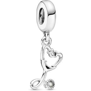 Pandora Stethoscope Heart Dangle Charm - Compatible Moments Bracelets - Jewelry for Women - Gift for Women in Your Life - Made with Sterling Silver & Cubic Zirconia, With Gift Box