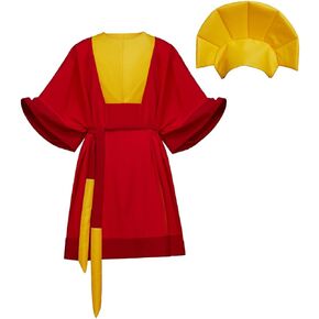 Adult Men Emperor Kuzco Cosplay Costume King Costume Outfits with Hat Anime Red Fancy Dress Robe