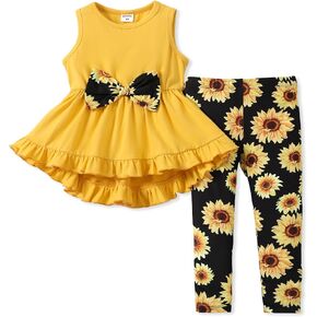 PATPAT Toddler Girl 2 Piece Pants Set Sleeveless Ruffle Hem and Floral Pants Leggings Set for Girls in Saudi Arabia