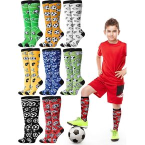 8 Pairs Boys Knee High Soccer Socks Kids Novelty Soccer Stocking Socks Youth Football Athletic Socks for Christmas Soccer Gifts, 6-8 Years Old Boys
