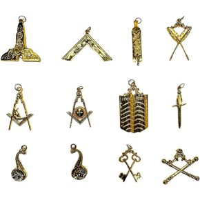 Set of 12 Masonic Blue Lodge Officer Collars with Elegant Gold Jewels - Official Regalia for Lodge Leadership