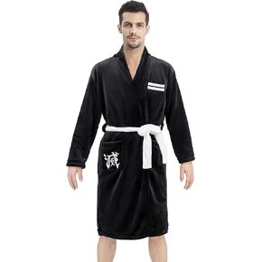 Anime Bathrobe with Embroidered Nightgown Cosplay Costume of Women Men Pajamas Black S-XL