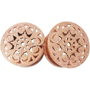 Frosted Filigree Flower Ear Plugs Tunnels Expander Gauges Stretcher Earrings Hollow-Out Screw Stainless Steel Piercing Body Jewelry (Rose Gold 5/8"(16mm))
