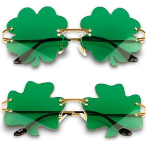 نظارات شمسية Tanganan St. Patrick's Day Shamrock النظارات الأيرلندية نظارات الحفلات التنكرية باللون الأخضر بأربع أوراق البرسيم Leprechaun