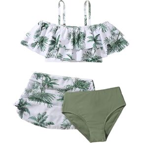 Verdusa Girl's 3 Piece Swimsuit Bathing Suit High Waist Bikini Sets with Cover Up