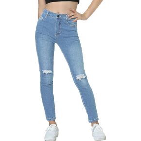 EXARUS Girls Jeans Pants Wide Leg/Flare/Skinny Denim Pant Ripped High Waist Elastic Band Casual with Pockets Kids 6-14Y