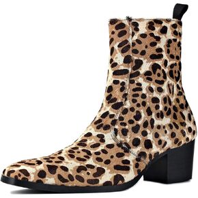COWSDELLA Dress Boot for Men Casual Chelsea Fashion Stylish Ankle High Heels Boots Leopard print CD-JY012-Color