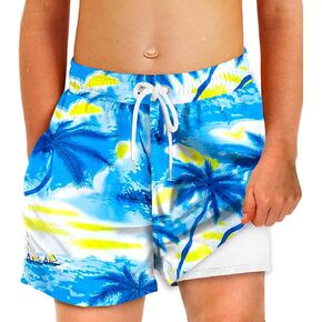 Deerose Boys Swim Trunks with Compression Lined Kids Summer Beach Shorts 5-14 Years