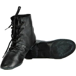 Cheapdancing Women’s Leather Practice Dancing Shoes Jazz Boots Soft-Soled High Boots, Black