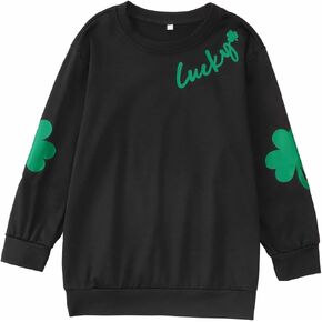 Ritatte Girls Boys St Patrick's Day Sweatshirt Kids Lucky Shamrock Print Long Sleeve Shirt Irish Clover Crewneck Pullover Top