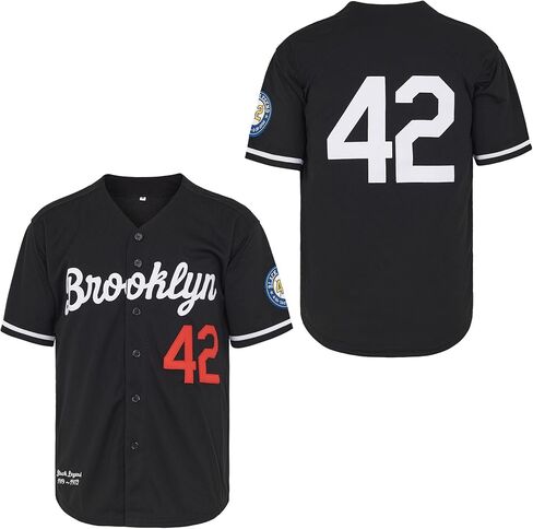 Men's Black Legend Baseball Jersey #42 Vintage Embroidered Retro Hip Hop Jersey Stitched in Saudi Arabia