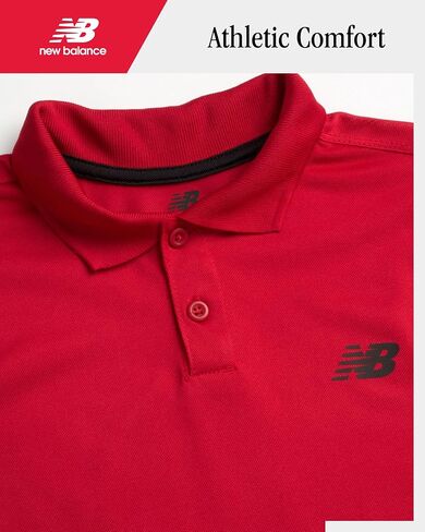 تي شيرت بولو للأولاد من New Balance - قميص للزي المدرسي بأكمام قصيرة وجاف للأولاد - قميص جولف بياقة عالية الأداء (8-20) in Kuwait