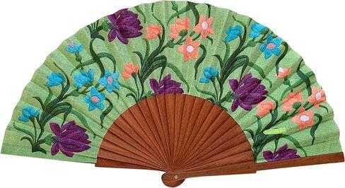 Tusitala Barcelona - Martina Hand Fan | Handcrafted Spanish Hand Fan | Cotton Fabric and Wood | Includes Protective Jute Cotton Bag | Authentic Gift | 23cm - 9". in Kuwait