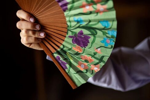 Tusitala Barcelona - Martina Hand Fan | Handcrafted Spanish Hand Fan | Cotton Fabric and Wood | Includes Protective Jute Cotton Bag | Authentic Gift | 23cm - 9". in Kuwait