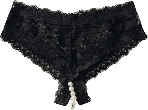 OYOANGLE Women's Floral Lace Pearl Cut Out Low Rise Sheer Panty Stretchy Crotchless Thong Panties Underwear in Saudi Arabia