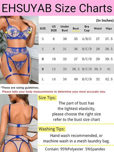 EHSUYAB 4Pc Womens Lingerie, Classy Floral Embroidery, Satin Bow, Garter Blet in Saudi Arabia