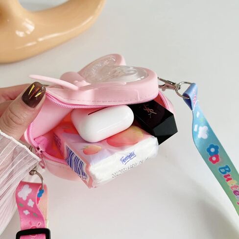 محفظة كروس للفتيات الصغيرات حقيبة كتف لطيفة على شكل فراشة الأميرة سيليكون للعملات المعدنية مع حزام قابل للتعديل (وردي) in Kuwait