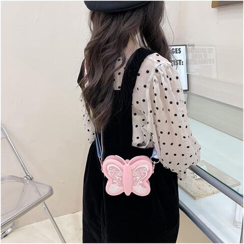 محفظة كروس للفتيات الصغيرات حقيبة كتف لطيفة على شكل فراشة الأميرة سيليكون للعملات المعدنية مع حزام قابل للتعديل (وردي) in Kuwait