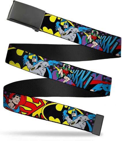 Buckle-Down Web Belt, Batman/Robin/Superman Pose/Logo Dot Black/Purple, 1.0" Wide - Fits up to Kids Size 20, Multicolor, 1.0" Wide - Fits up to Kids Size 20 in Saudi Arabia
