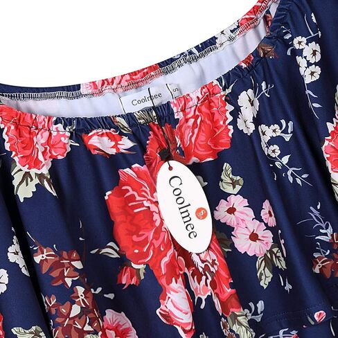 Women's Maternity Dress Off Shoulder Casual Maxi Dress (L,Navy printing2) in Kuwait