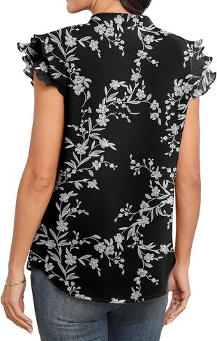Sucolan Women's Summer Tops Dressy Casual Notch V Neck Ruffle Short Sleeve Flowy Shirts Cute Blouses Tops in Kuwait