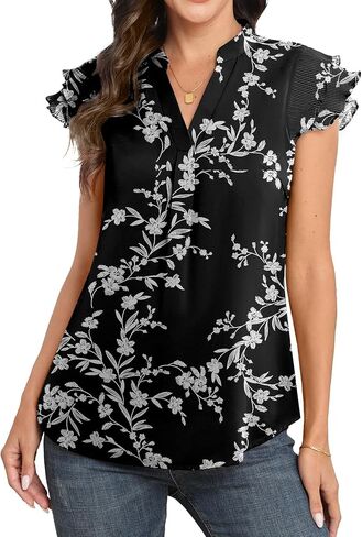 Sucolan Women's Summer Tops Dressy Casual Notch V Neck Ruffle Short Sleeve Flowy Shirts Cute Blouses Tops in Kuwait