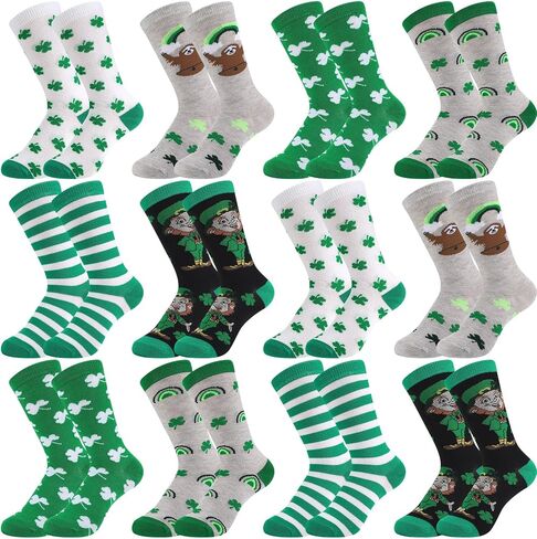 Breathffy 12 Pairs Kids St. Patrick's Day Crew Socks Kids Novelty Crew Socks Novelty Design Crew Socks for Kids Boys Girls Fits Kids 6-15 Years in Saudi Arabia