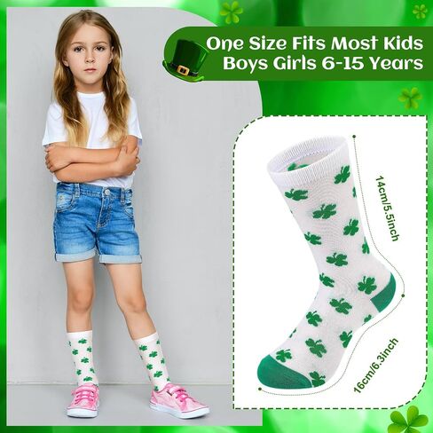 Breathffy 12 Pairs Kids St. Patrick's Day Crew Socks Kids Novelty Crew Socks Novelty Design Crew Socks for Kids Boys Girls Fits Kids 6-15 Years in Saudi Arabia