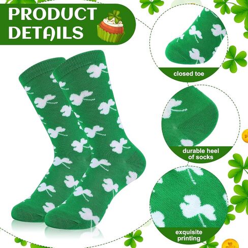 Breathffy 12 Pairs Kids St. Patrick's Day Crew Socks Kids Novelty Crew Socks Novelty Design Crew Socks for Kids Boys Girls Fits Kids 6-15 Years in Saudi Arabia