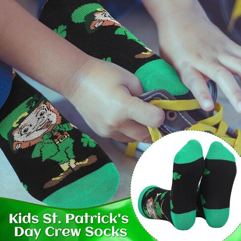 Breathffy 12 Pairs Kids St. Patrick's Day Crew Socks Kids Novelty Crew Socks Novelty Design Crew Socks for Kids Boys Girls Fits Kids 6-15 Years in Saudi Arabia