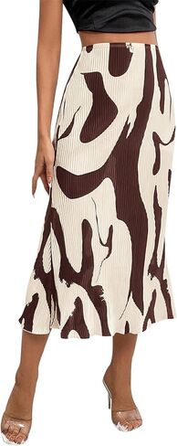 تنورة PRETTYGARDEN النسائية لصيف 2024 بخصر عالٍ وطباعة جرافيك تنانير طويلة بطيات على شكل حرف A للنساء تنورة متوسطة الطول عصرية من Plisse in Saudi Arabia