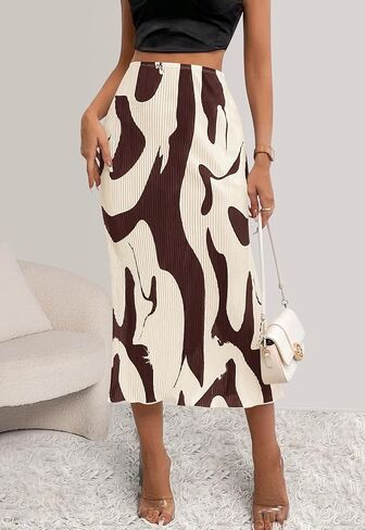 تنورة PRETTYGARDEN النسائية لصيف 2024 بخصر عالٍ وطباعة جرافيك تنانير طويلة بطيات على شكل حرف A للنساء تنورة متوسطة الطول عصرية من Plisse in Saudi Arabia