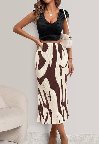 تنورة PRETTYGARDEN النسائية لصيف 2024 بخصر عالٍ وطباعة جرافيك تنانير طويلة بطيات على شكل حرف A للنساء تنورة متوسطة الطول عصرية من Plisse in Saudi Arabia