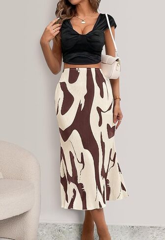 تنورة PRETTYGARDEN النسائية لصيف 2024 بخصر عالٍ وطباعة جرافيك تنانير طويلة بطيات على شكل حرف A للنساء تنورة متوسطة الطول عصرية من Plisse in Saudi Arabia
