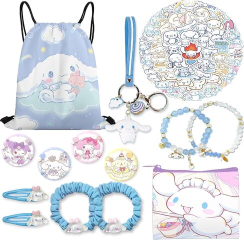 Cinnamoroll stuff Gift Set for Women including Drawstring Bag,Keychain,Stickers,Button Pins,Charm Bracelet,Hairpin Headbands,Coin Bag in Saudi Arabia