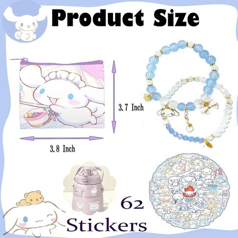 Cinnamoroll stuff Gift Set for Women including Drawstring Bag,Keychain,Stickers,Button Pins,Charm Bracelet,Hairpin Headbands,Coin Bag in Saudi Arabia