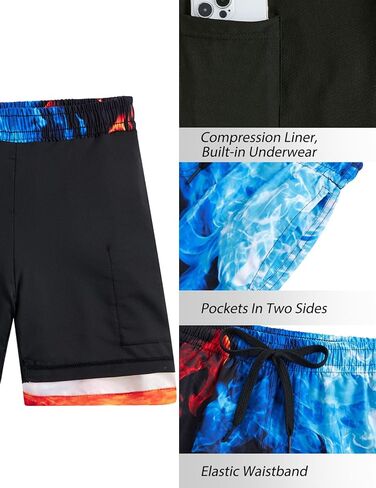 ALISISTER Boys Swim Trunks with Compression Liner with Pockets Bathing Suit 2-20 Years Old in Kuwait