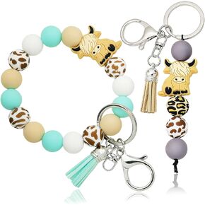 RechicGu 2x Highland Cow Silicone Keychain Wristlet Backpack Car Key Chains Cute Highland Cow Gifts For Women Girls Lovers