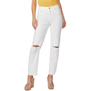 PAIGE Women's Stella Ultra High Rise Straight Leg 29" in Bare White Destructed