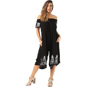 Riviera Sun Womens Off Shoulder Embroidered Jumpsuit Romper