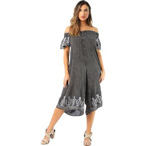 Riviera Sun Womens Off Shoulder Embroidered Jumpsuit Romper