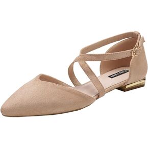 Julymens Women's Pointed Toe Ballet Flats Cross Ankle Strap D'Orsay Mary Janes