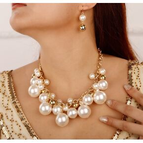 Sither Large Pearls Necklace for Women 1920s Vintage Chunky Pearls Choker Necklace Gold for Halloween Christmas Party Costume Jewelry Gift