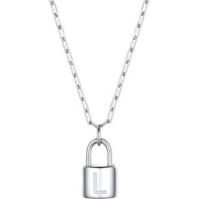 Bestyle Dainty Initial Necklaces Padlock Pendant-Hypoallergenic Stainless Steel/Gold Paperclip Link Chain Necklace for Women Girls-Minimalist Layered Necklaces Statement Jewelry Gift