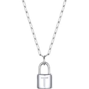 Bestyle Dainty Initial Necklaces Padlock Pendant-Hypoallergenic Stainless Steel/Gold Paperclip Link Chain Necklace for Women Girls-Minimalist Layered Necklaces Statement Jewelry Gift