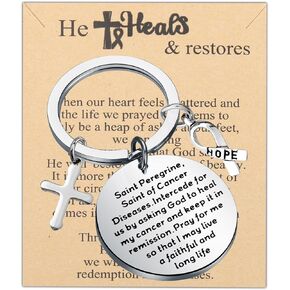 FEELMEM Cancer Fighter Gift Heals Gifts Cancer Saint Peregrine Keychain Cancer Awareness Jewelry