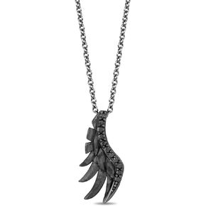 Jewelili Enchanted Disney Fine Jewelry Sterling Silver with Black Rhodium 1/10 Cttw Diamond Maleficent Wings Pendant