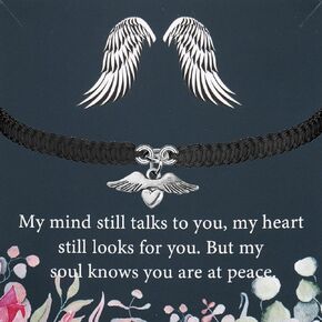PLITI Sympathy Gift In Memory Of Loved One Gift Memorial Gift My Mind Still Talks To You Angel Wing Heart Bracelet For Women